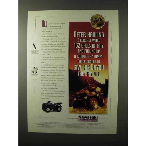 1995 Kawaskai Bayour 400 4x4 ATV Ad - Hauling Wood