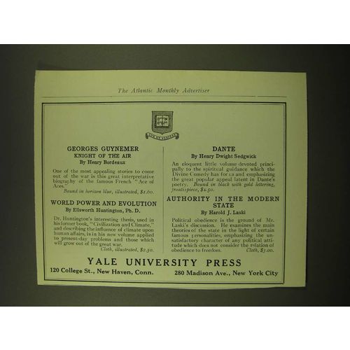 1918 Yale University Press Ad - Georges Guynemer Knight of the Air