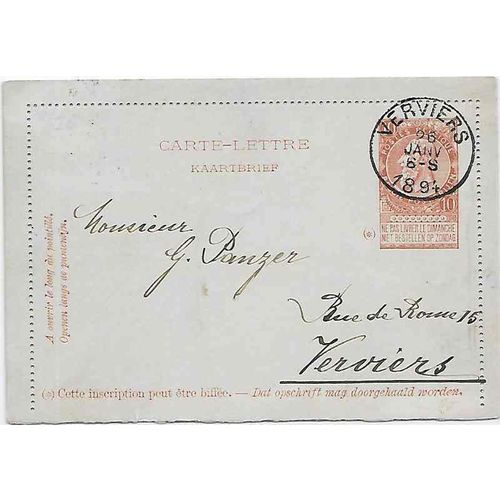 Belgium Postal Letter Card Verviers to Verviers Station 1894, great cancels