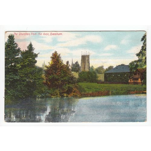 The Churches from the Avon Evesham Postcard Worcestershire