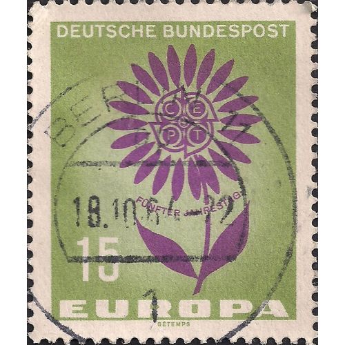 GERMANY, Europa, 22 petal flower, green 1964, 15 Pfennig