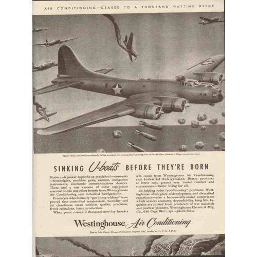 WESTINGHOUSE ELECTRIC MFG CO 1943 sinking u-boats born WW2 vintage ad