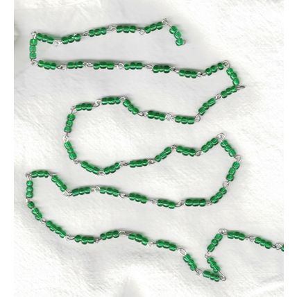 Green Seed Beaded Rosary Chain Silver Tone Chain 1 Yard Crafting bdc02
