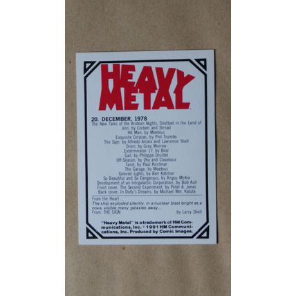 Heavy Metal Base trading Card # 20 (A) 1991 Cover Magazine Peter A. Jones
