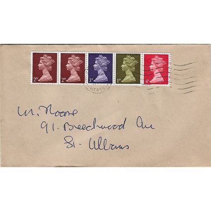 GB 1969 Definitives 1d to 4d booklet strip FDC St Albans pm