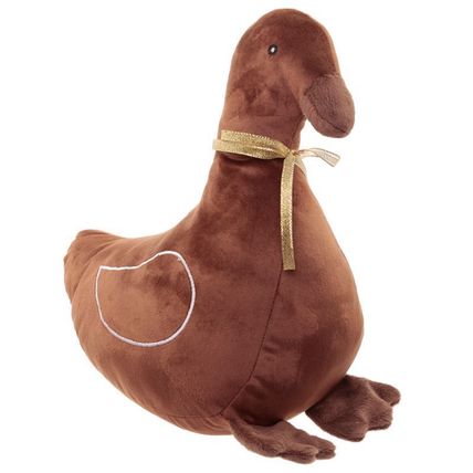 Brown Fabric Duck Door Stop with Golden Bow 28 CM