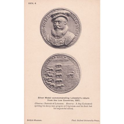 Earl Of Leicester Return From Low Countries Antique Medal Postcard