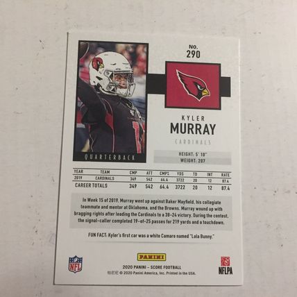 2020 Panini Score Football Arizona Cardinals Kyler Murray NFL Card #290