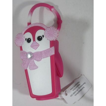 Bath & Body Works PocketBac Hand Sanitizer Holder Pink Penguin Earmuffs Bow Gem