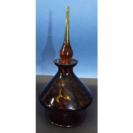 VINTAGE 7" GLASS TORTOISE SHELL PERFUME BOTTLE GLASS STOPPER & DAUBER