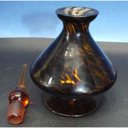 VINTAGE 7" GLASS TORTOISE SHELL PERFUME BOTTLE GLASS STOPPER & DAUBER