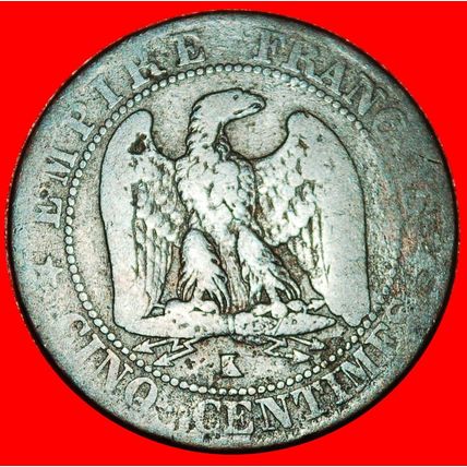BORDEAUX: FRANCE★5 CENTIMES 1854K! NAPOLEON III (1852-1873)★LOW START★NO RESERVE
