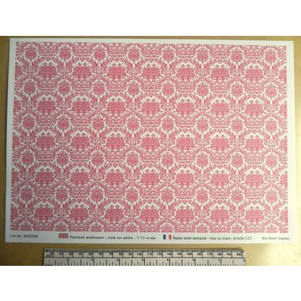 Papier peint – rose sur blanc – échelle 1/12 – feuille A4 (297 x 210mm)