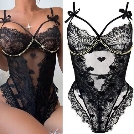Women Fishnet Brief Top Lingerie Set Two Piece Sheer Mesh Hollow Out Underwear