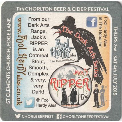 BEER MAT - FOOLHARDY ALES - CHORLTON BEER FESTIVAL - (Cat No 003) - (2015)