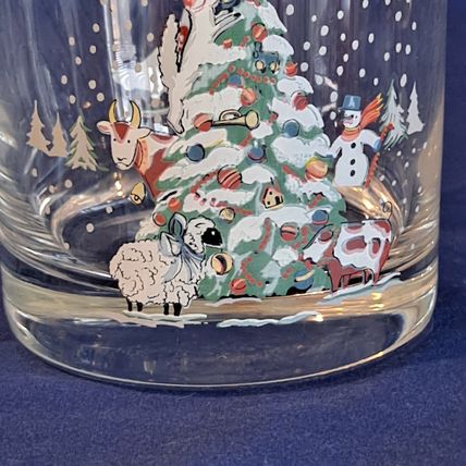 Lot 2 International COUNTRY CHRISTMAS OLD FASHIONED 8 oz Glass Farm 3 1/2"