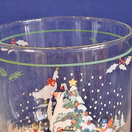 Lot 2 International COUNTRY CHRISTMAS OLD FASHIONED 8 oz Glass Farm 3 1/2"