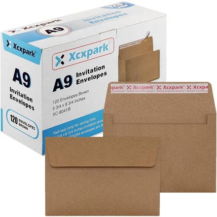 120 Qty A9 Invitation Envelopes 5.75X8.75, Self Seal 120GSM Brown Kraft Paper En