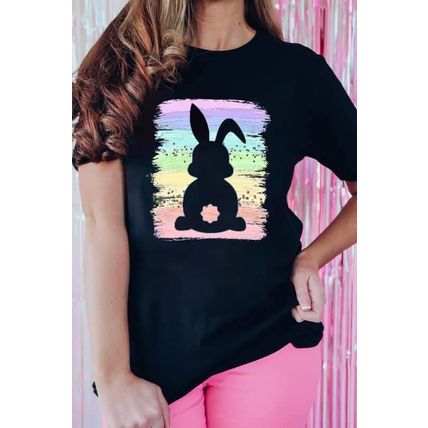 Black Rainbow Splash Easter Rabbit Graphic Tee