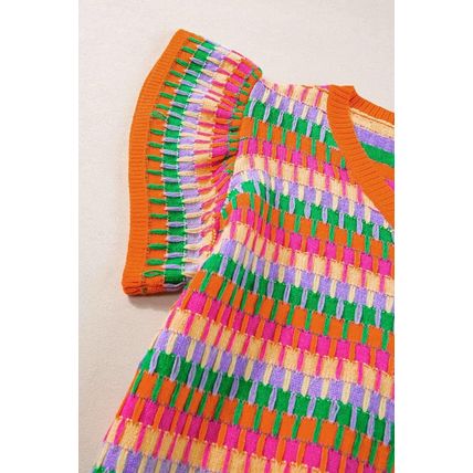 Orange Multi Flutter Sleeve Knitted Sweater Top