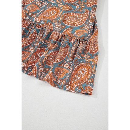 Orange Paisley Print Loose Fit Drawstring High Waist Mini Dress