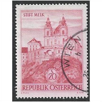 Mi 1128: 20 s. reddish purple Definitive: Buildings: Melk Abbey.