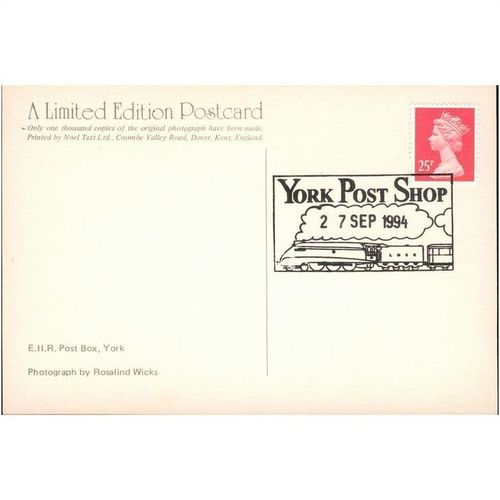 Rosalind J. Wicks postcard 1994 - E.11.R. Post Box, York + SHS York Post Shop