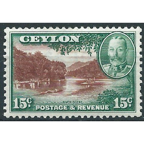Ceylon 1935 SG373 15c Red-Brown & Green Mounted Mint .. ..