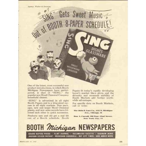 booth michigan newspapers 1947 sing sweet music media trade vintage ad