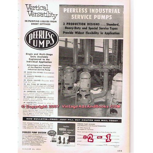 PEERLESS PUMP 1955 Chemical Division oil gas petroleum vintage ad