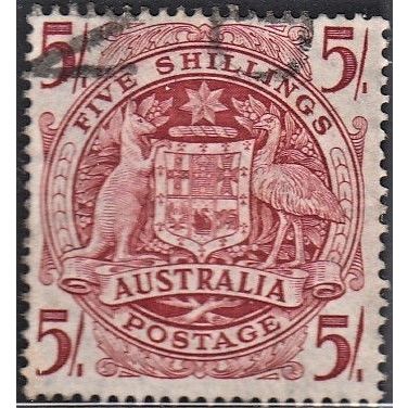 AUSTRALIA, 1949 5/- Arms, SG 224a (Scott #218), used