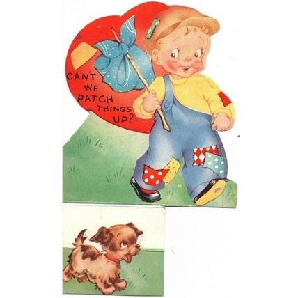 VINTAGE ' VALENTINE ' Young Boy with Dog card 1930s