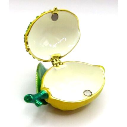Treasured Trinkets Lemon Trinket with Green & White Diamante 4 CM Gift Home