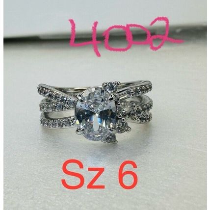 Ring Bomb Party Sz6 RBP Radiant Colorless Gem W/Rhodium P Band Costume Jewelry