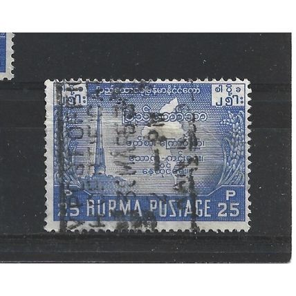 Burma.SG136 25p Independence Monument,Ragoon and Map (Blue).Fine Used.Jul25c