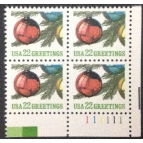 US Stamp #2368 mint: 1987 22c Greetings, Christmas Ornaments - MNH plate block