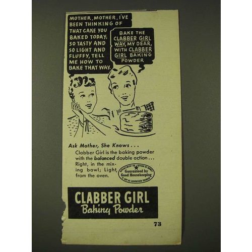 1948 Clabber Girl Baking Powder Ad - Mother, Mother, I've been thinking of Cake