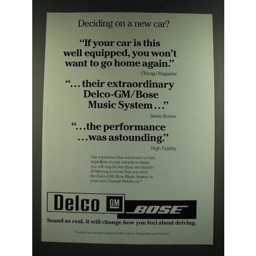 1986 Delco-GM Bose Ad - Deciding on a new Car?