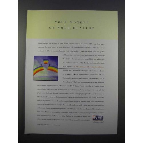 1998 Aetna Insurance Ad - Your Money? Or Your Health?