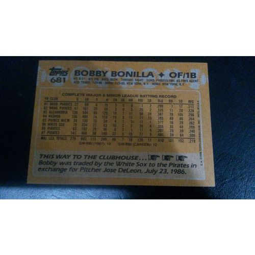 1988 Topps Card # 681 Bobby Bonilla Excellent (5) Pittsburgh Pirates