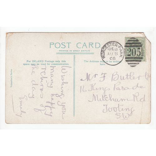 1905 Worcester Park Duplex 205 Postmark on Postcard