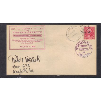 Event 1st Official Mail Dispatch 707 2c Washingtion (Unkn Cachet-Inked/A) CV0088