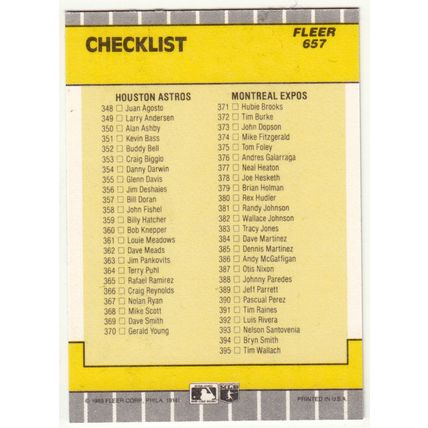 1989 Fleer Baseball Checklist Padres, Giants, Astros, Expos card #657