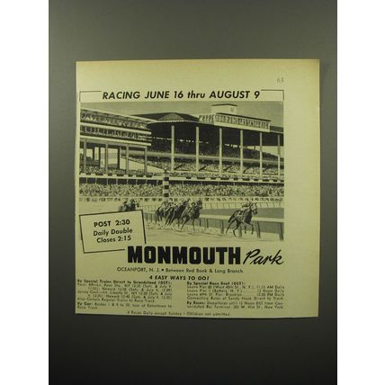 1950 Monmouth Park Racetrack Ad - Racing June 16 thru August 9