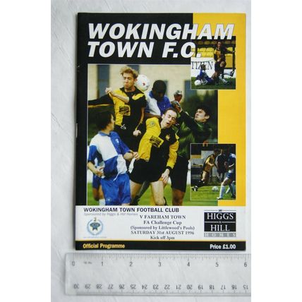 1996 programme Wokingham Town FC v. Fareham Town, FA Challenge Cup