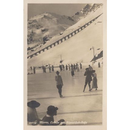 Murren Eisbahn Switzerland Antique Swiss Skating Postcard