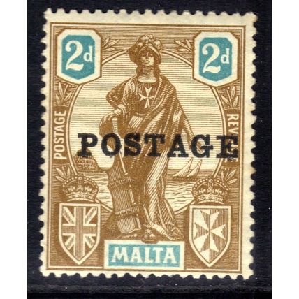 Malta 1926 KGV 2d Brown & Blue Ovpt Postage MM SG 147 ( G173 )