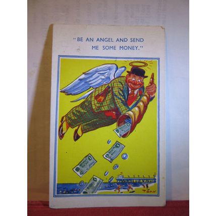 SEND MONEY, comedy unused vintage postcard humour by E. Marks COMICARD 2135 =