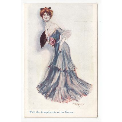 Compliments of the Season Lady Art Postcard Artist Signed Popini