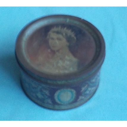VINTAGE ROYALTY STORAGE TIN. QUEEN ELIZABETH II, 1950's (see description)